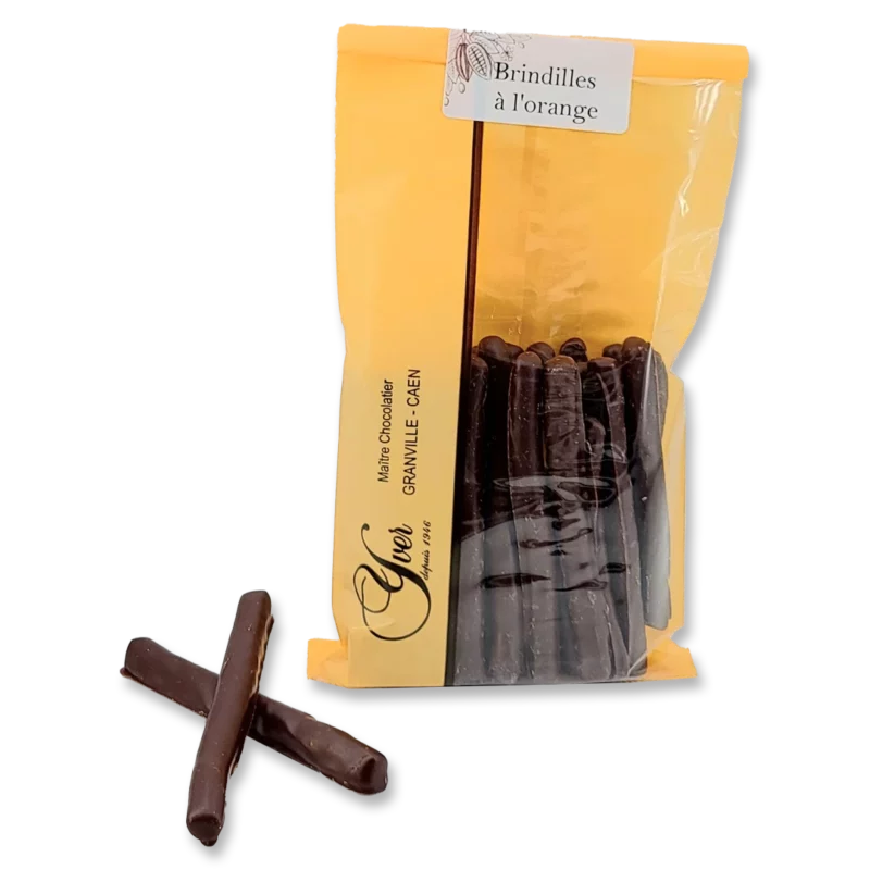Sachet de 100 grammes de Brindilles à l'orange du Chocolatier Yver Granville-Cean