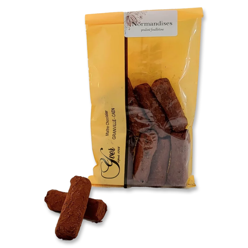 Sachet de 100 grammes de Normandises praliné feuilletine du Chocolatier Yver à Granville-Caen