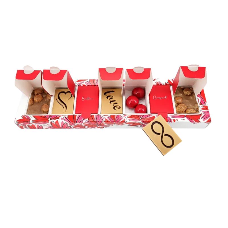 Réglette Saint-Valentin composée de 7 gourmandises de la Maison Yver Chocolatier
